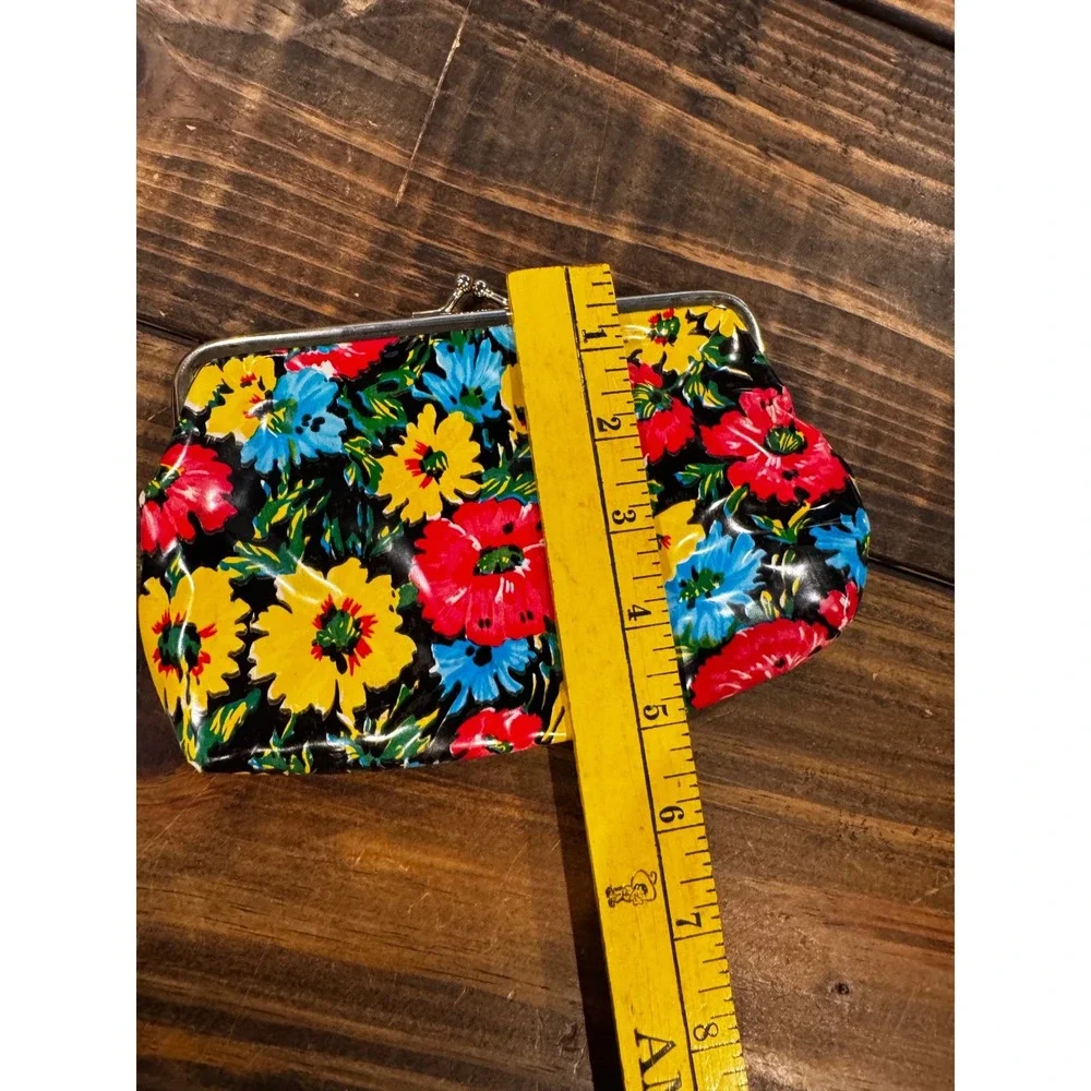 Vintage Floral Kiss Clasp Clutch Purse Multi Color Retro Glossy Makeup Bag 7x5x1